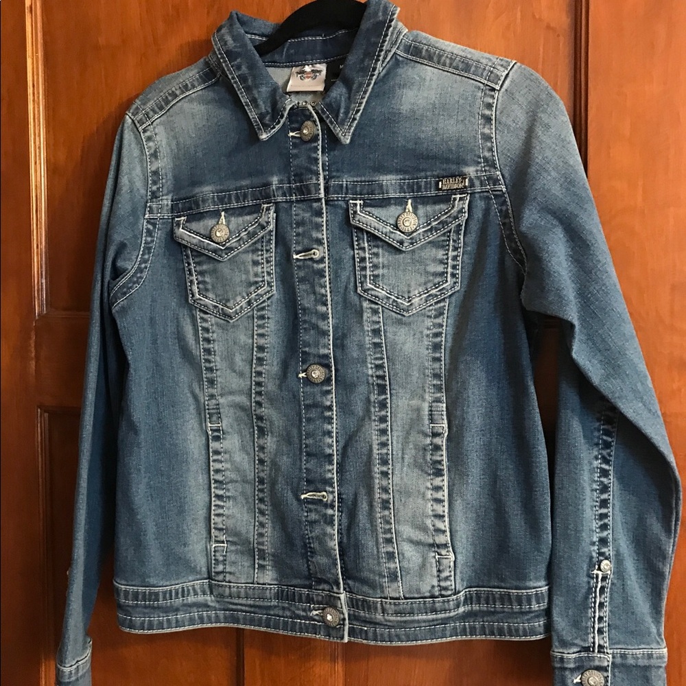 Ladies Harley Davidson Distressed Denim Jacket